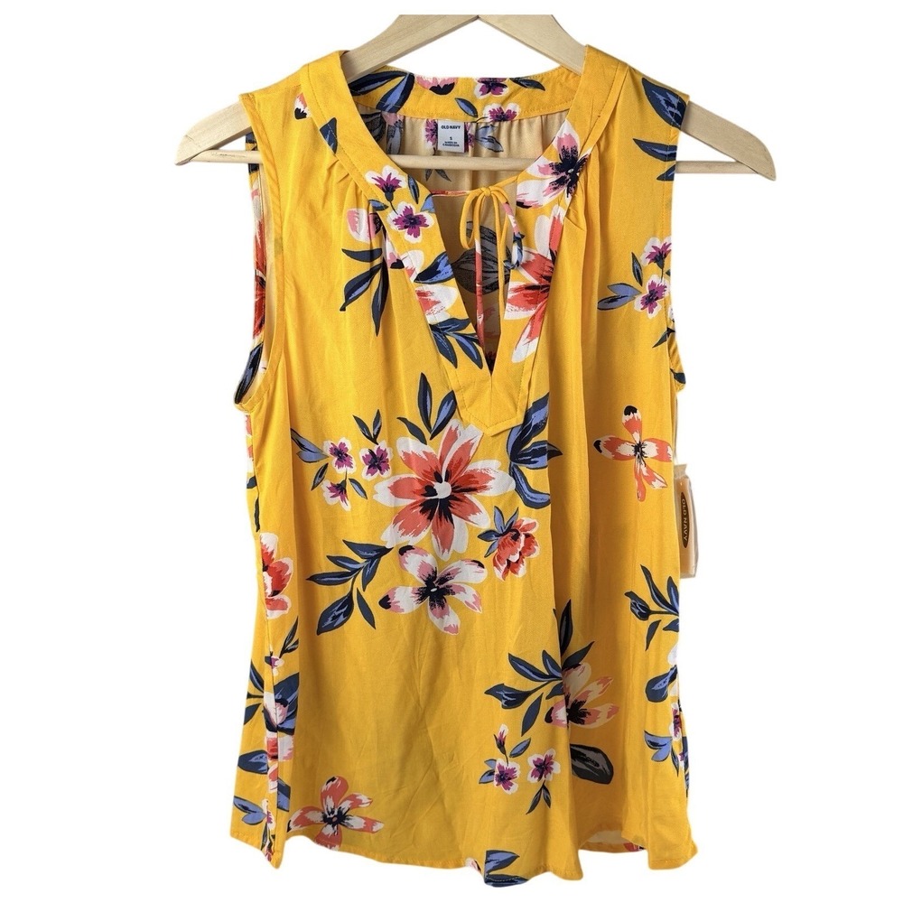 Old Navy Boho Peasant Floral Tank Top Womens Small Yellow Tropical Blouse